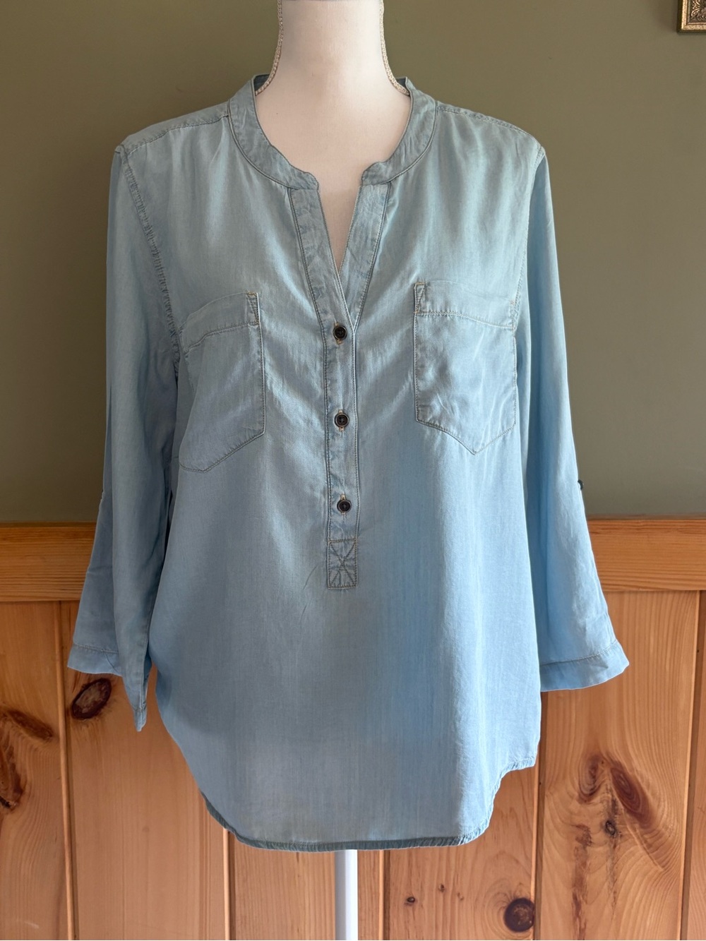G.H. Bass & Co. Light Blue Split-Neck Button Tunic 100% Lyocell size Large NWT